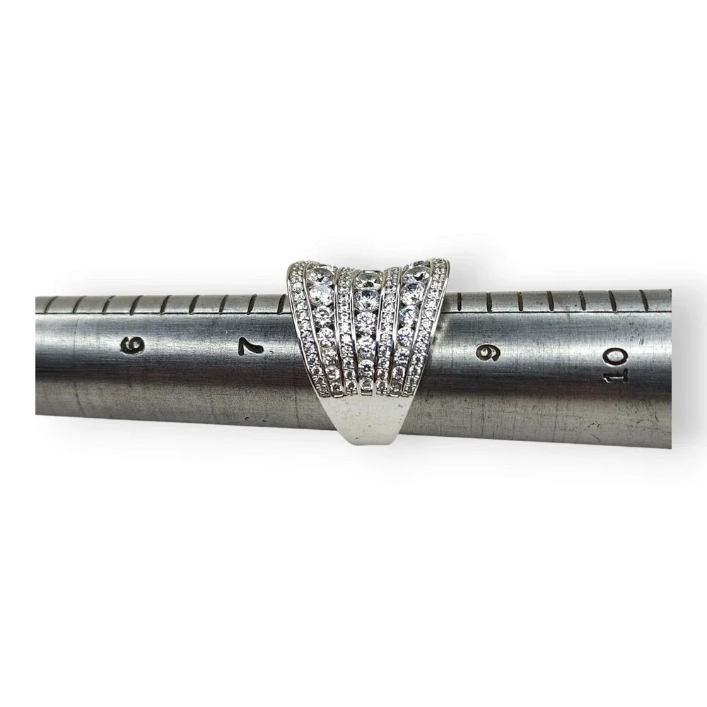 Statement Ring Sterling Silver 925 Cocktail Cubic Zirconia Ring Size 8.25